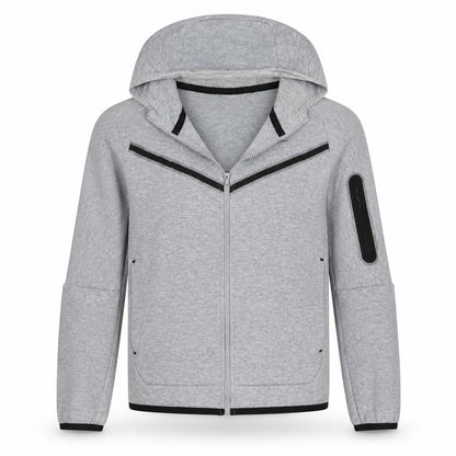 Front view of Nike boys’ grey full zip hoodie l regular fit sportswear