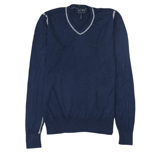 Armani Jeans Men's Blue 2XL Slim Fit V-Neck Cotton Jumper
