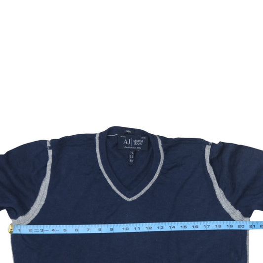 Armani Jeans Men's Blue 2XL Slim Fit V-Neck Cotton Jumper