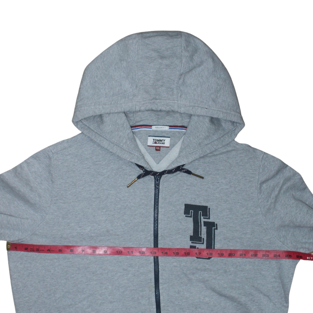 Mens UK Size 2XL Tommy Jeans Grey Full Zip Hoodie