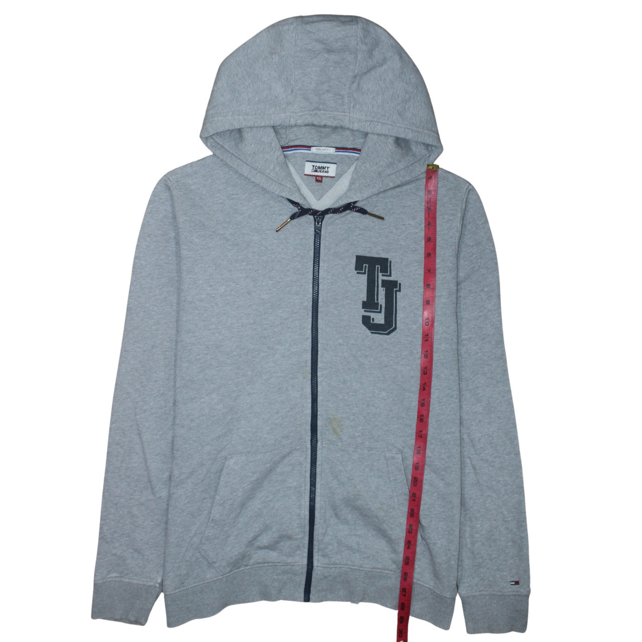 Mens UK Size 2XL Tommy Jeans Grey Full Zip Hoodie