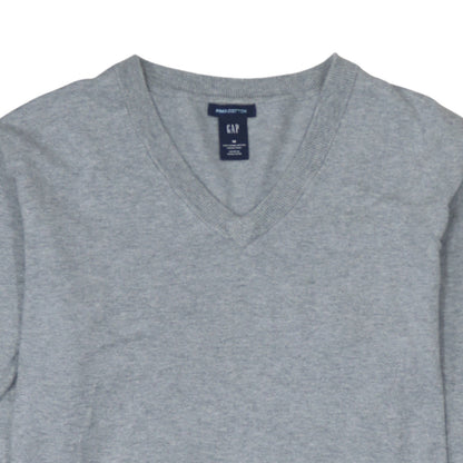 GAP Women’s Grey V-Neck Long Sleeve Pima Cotton Jumper Size M