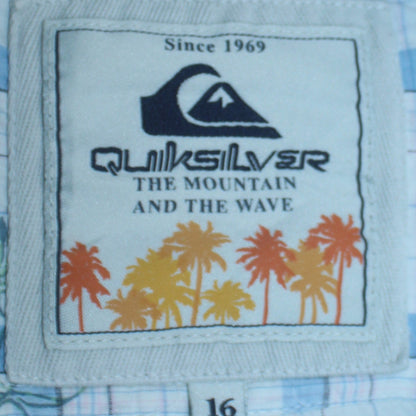 Quiksilver Boys Blue Floral Check Short Sleeve Button-Up Shirt Size 16