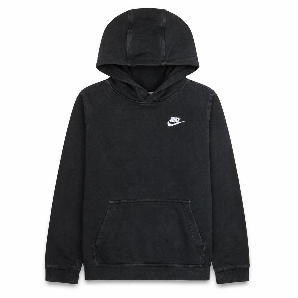 Front view of Nike boys’ black pullover hoodie sweatshirt l 147-158cm fleece logo