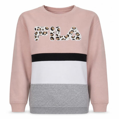 Fila Womens Pink Colourblock Leopard Logo Sweatshirt M