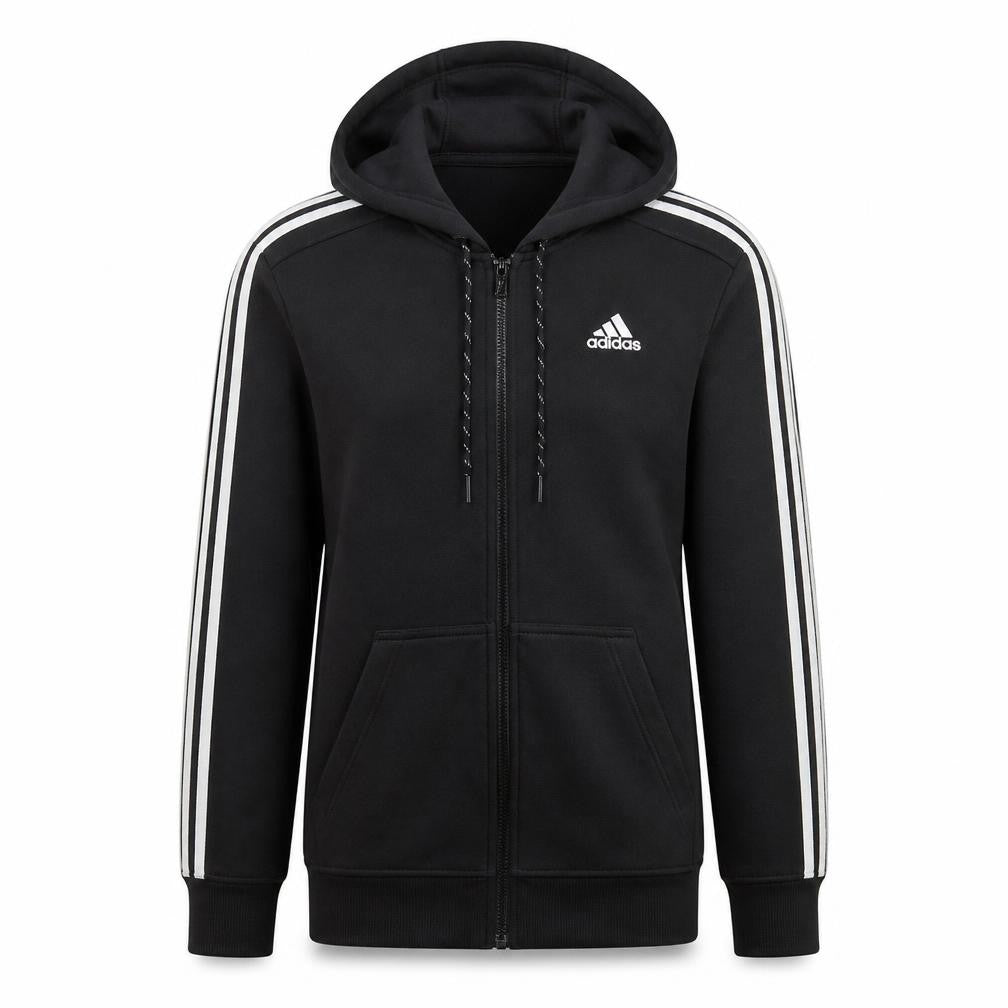 Front view of Adidas Men's Black XS Full Zip Hoodie Sport Essentials