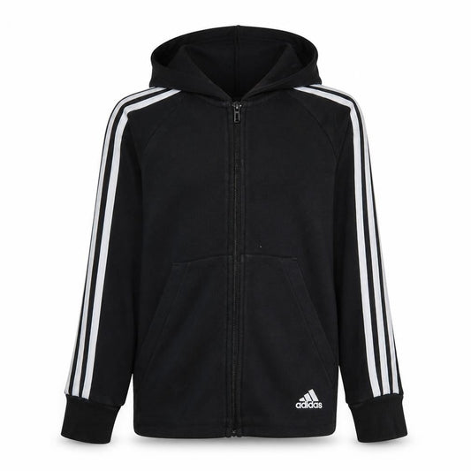 Front view of Adidas boys’ black full zip hoodie 11-12 years sports fleece hooded jacket