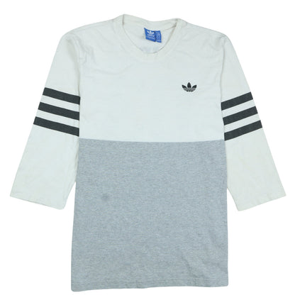 Adidas Men's Grey White Colourblock Long Sleeve V-Neck Shirt M