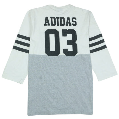 Adidas Men's Grey White Colourblock Long Sleeve V-Neck Shirt M
