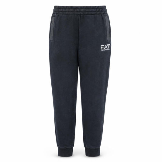 Front view of Emporio Armani EA7 Men’s Black Jogger Sweatpants, size M, Tapered Fleece