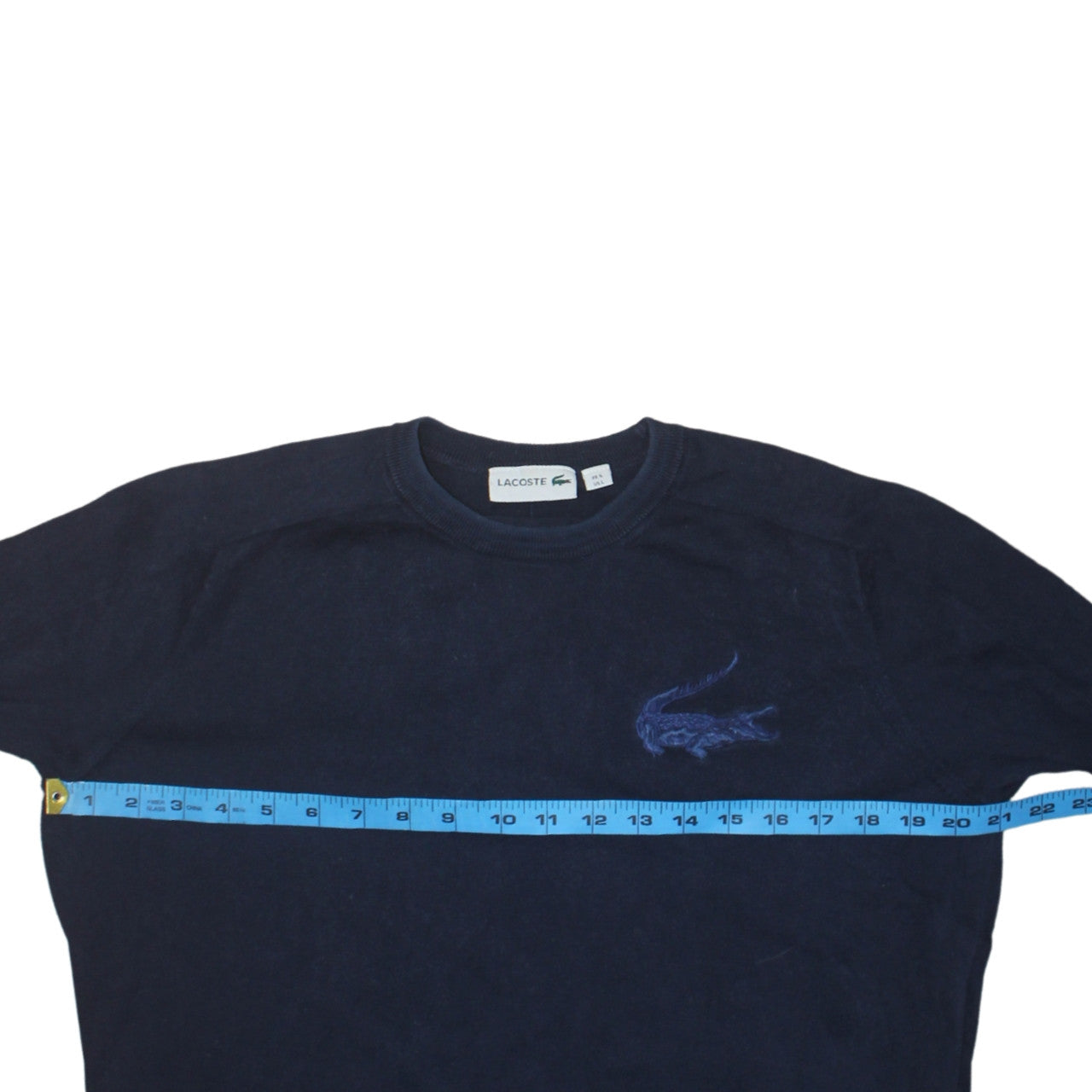Lacoste Men's Blue Cotton Crew Neck Jumper Size L Classic Knit