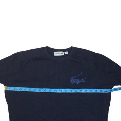 Lacoste Men's Blue Cotton Crew Neck Jumper Size L Classic Knit