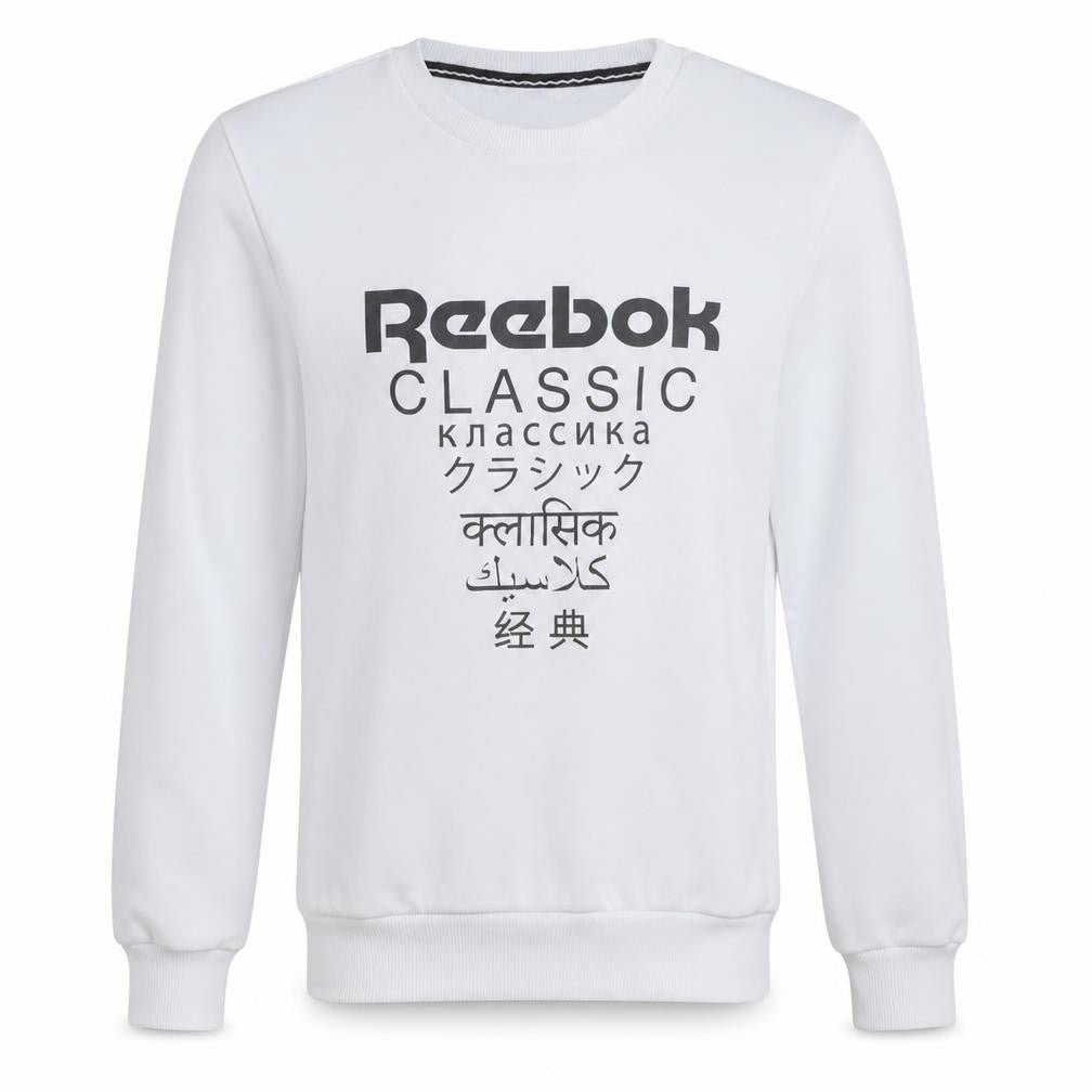 Front view of Reebok unisex white xs classic logo fleece sweatshirt