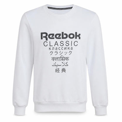 Front view of Reebok unisex white xs classic logo fleece sweatshirt