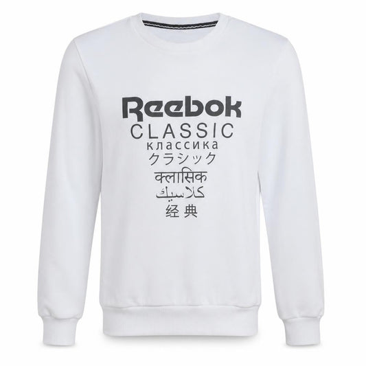 Front view of Reebok unisex white xs classic logo fleece sweatshirt