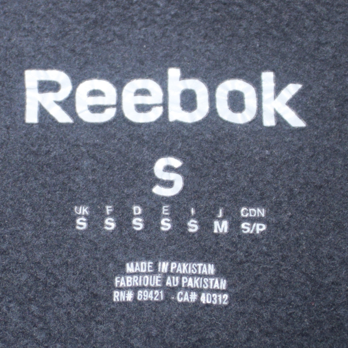 Mens UK Size S Reebok Black Full Zip Sweatshirt