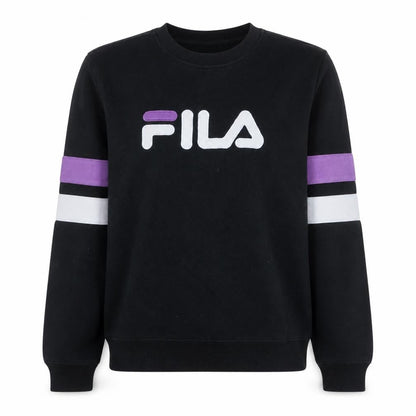 Fila Women's Black Sweatshirt S Logo Crew Neck Cotton Blend