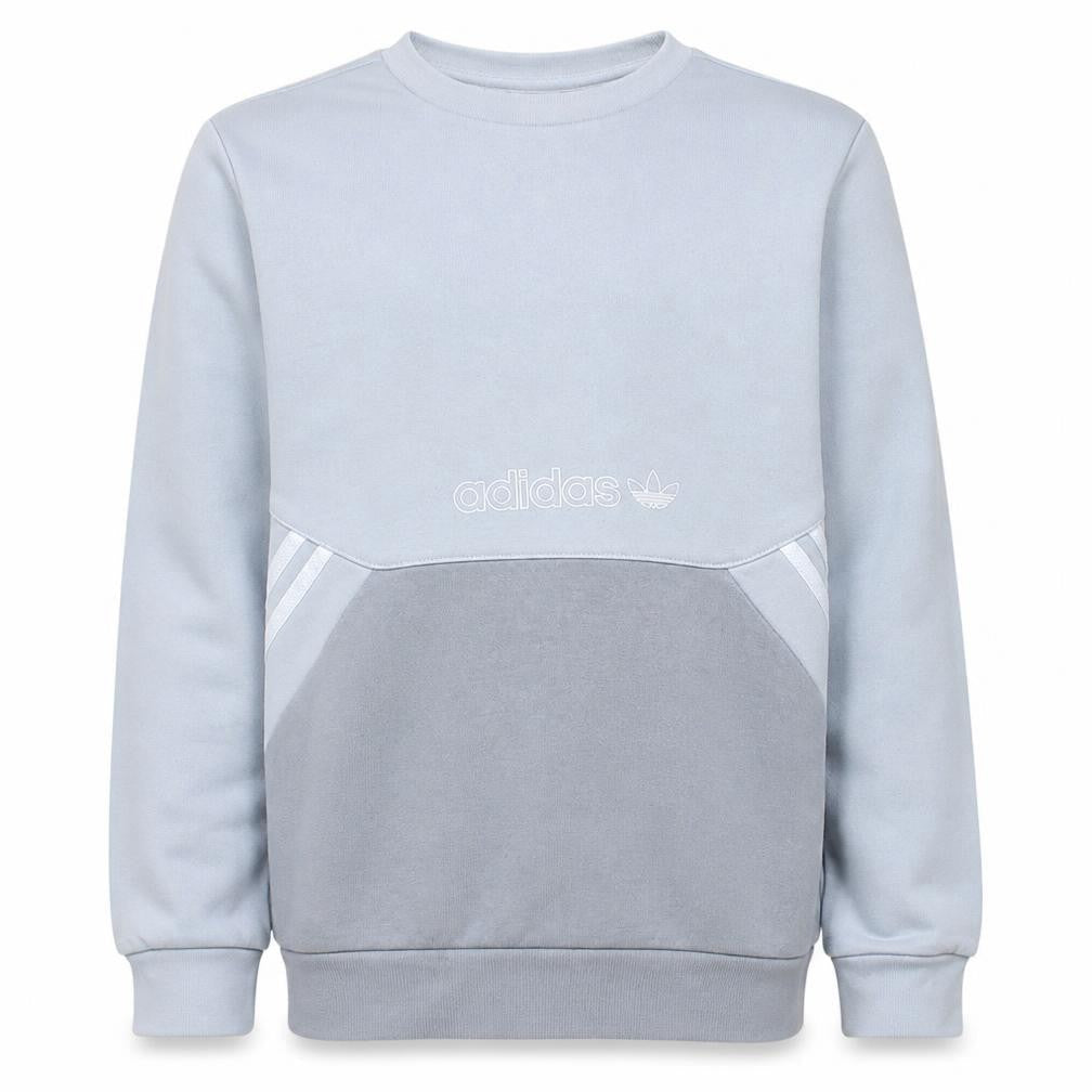 Front view of Adidas boys’ grey colourblock crew neck sweatshirt, size 11-12, years