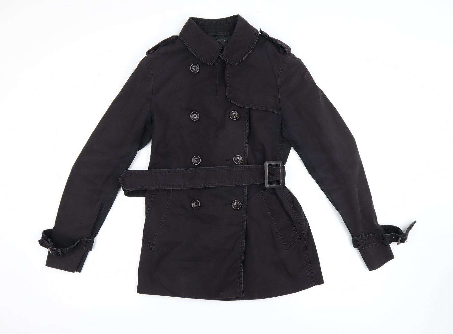 Uniqlo Women's Black XS Trench Coat Belted Cotton Blend Classic