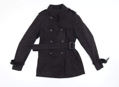 Uniqlo Women's Black XS Trench Coat Belted Cotton Blend Classic