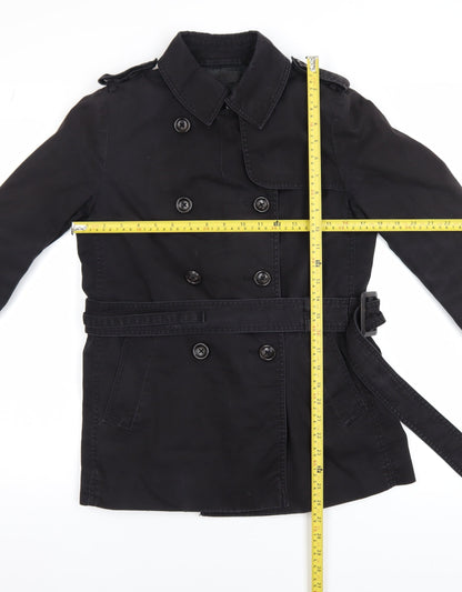 Uniqlo Women's Black XS Trench Coat Belted Cotton Blend Classic