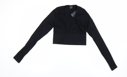 Urban Outfitters Women's Black Cropped V-Neck Long Sleeve Top S