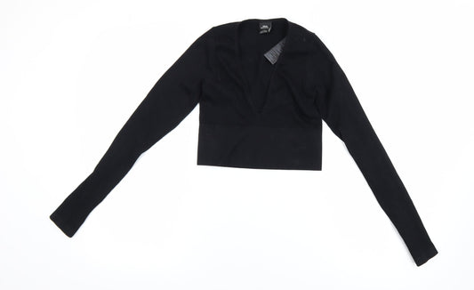 Urban Outfitters Women's Black Cropped V-Neck Long Sleeve Top S