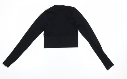 Urban Outfitters Women's Black Cropped V-Neck Long Sleeve Top S