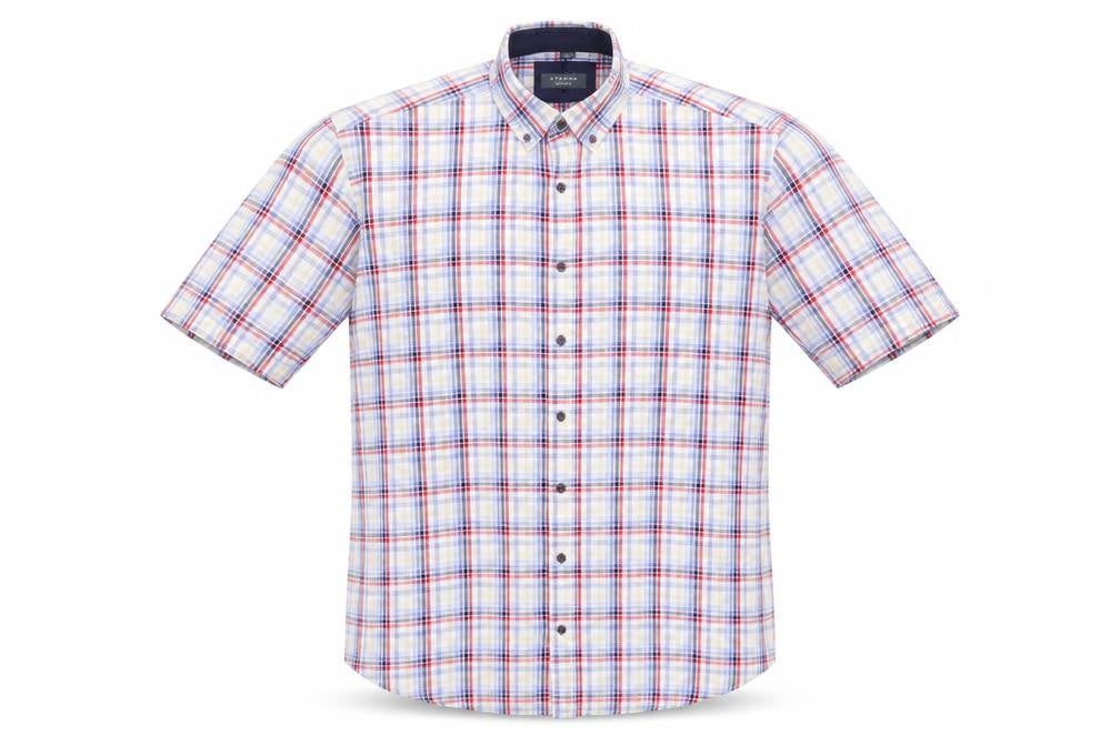 Eterna Men's Multicoloured Check Short Sleeve Button-Up Shirt L