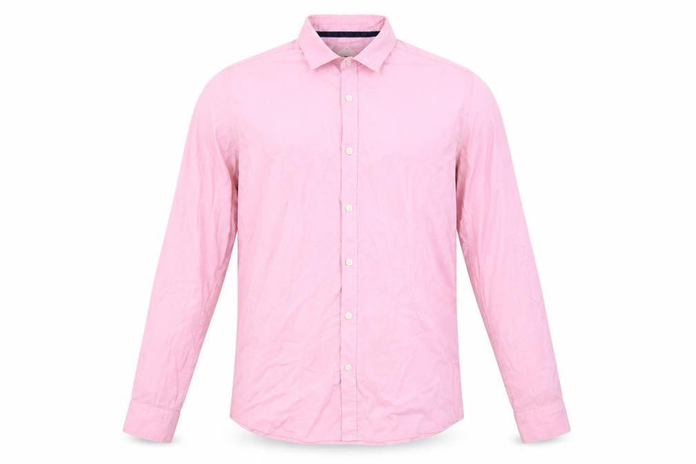 Springfield Men's Pink Long Sleeve Cotton Blend Regular Fit Shirt M