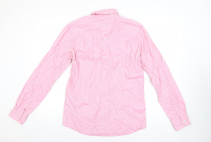 Springfield Men's Pink Long Sleeve Cotton Blend Regular Fit Shirt M