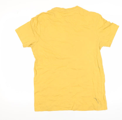 Guess Mens Yellow Graphic Logo T-Shirt Size M Cotton Crew Neck