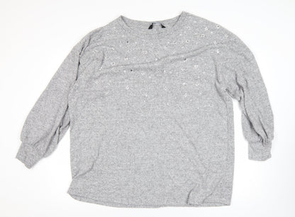 Yours Women Grey Sequin Pullover Jumper UK 22-24 Plus Long Sleeve