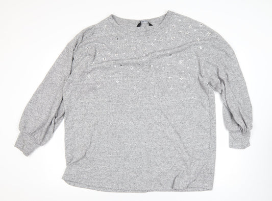 Yours Women Grey Sequin Pullover Jumper UK 22-24 Plus Long Sleeve