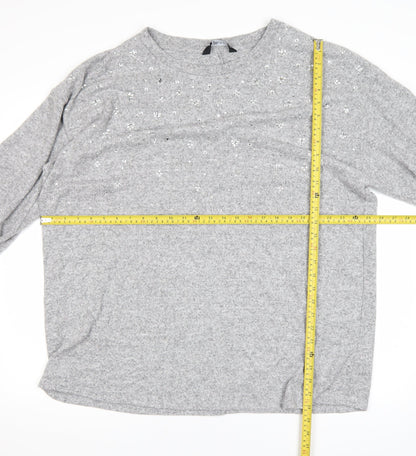 Yours Women Grey Sequin Pullover Jumper UK 22-24 Plus Long Sleeve