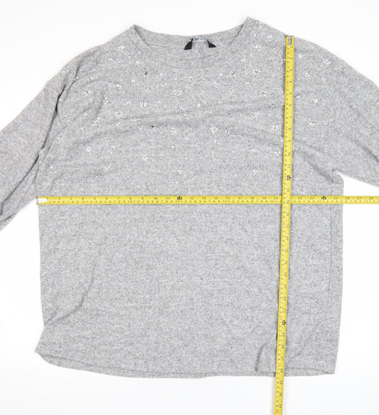 Yours Women Grey Sequin Pullover Jumper UK 22-24 Plus Long Sleeve