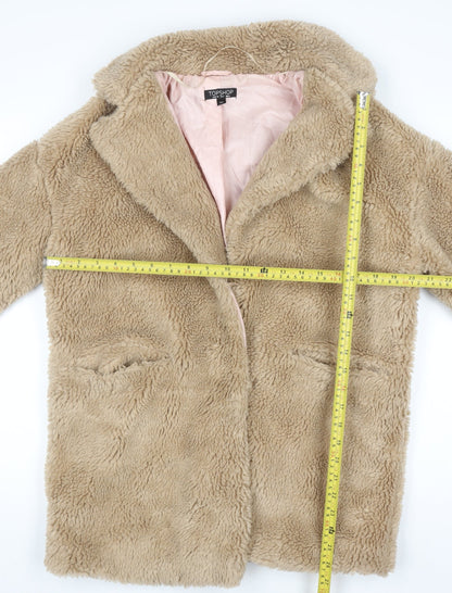 Topshop Women's Beige Faux Fur Mid-Length Coat Size 6