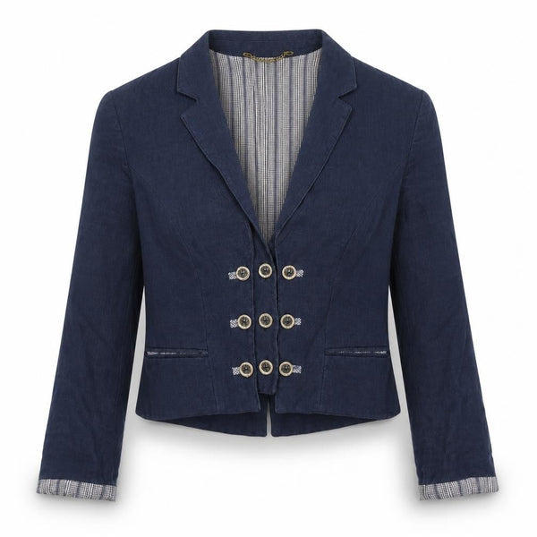 Perry Women Blue Linen Military Blazer Size 12 Cropped Jacket