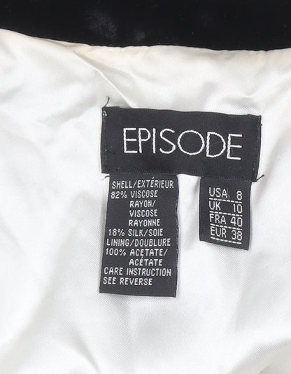 Episode Women's Black Velvet Shrug Size 10 Silk Blend Lined Formal