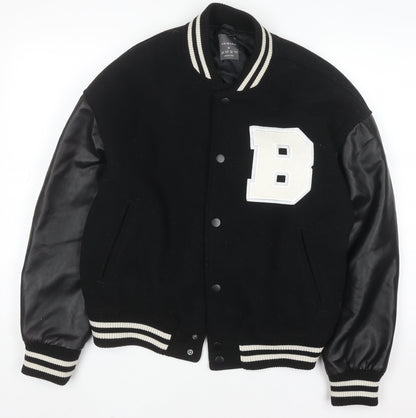 Primark Women Black Varsity Jacket Size S 10-12 Wool Blend College Style
