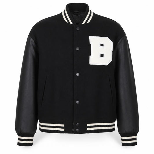 Primark Women Black Varsity Jacket Size S 10-12 Wool Blend College Style