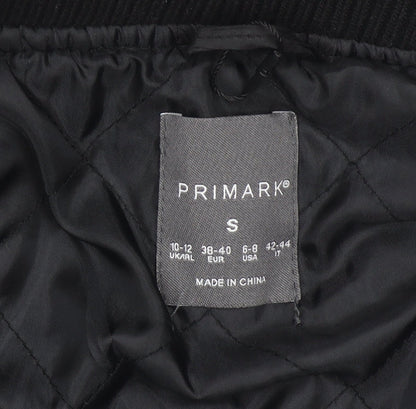 Primark Women Black Varsity Jacket Size S 10-12 Wool Blend College Style