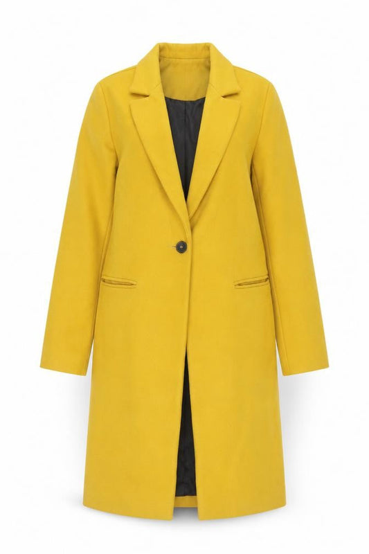 New Look Women’s Yellow Long Overcoat Size 6 Single-Breasted Classic
