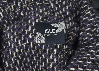 Isle Collection Women’s Purple Tweed Wool Blend Mid-Length Overcoat Size 16