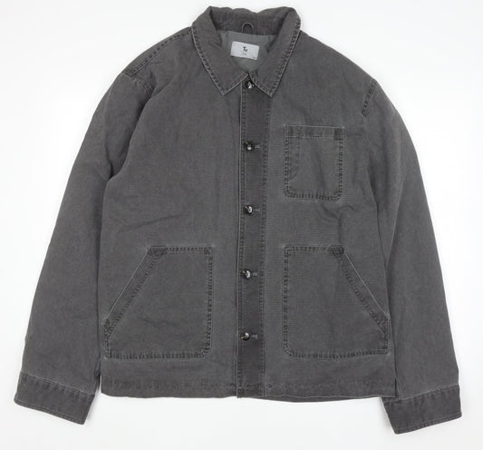 Tu Men Grey Cotton Canvas Button Jacket XL Casual Style
