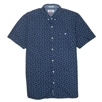 Hilfiger Denim Men's Blue Short Sleeve Button-Up Shirt L Regular Fit