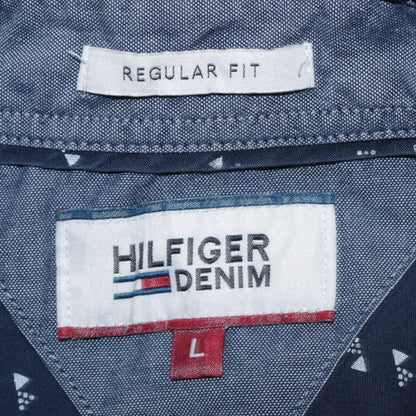 Hilfiger Denim Men's Blue Short Sleeve Button-Up Shirt L Regular Fit