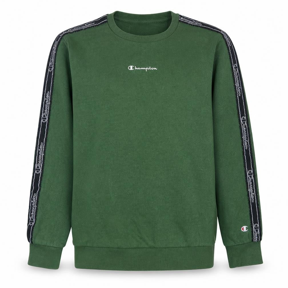 Front view of Champion boys’ green logo crew neck sweatshirt 13-14 years