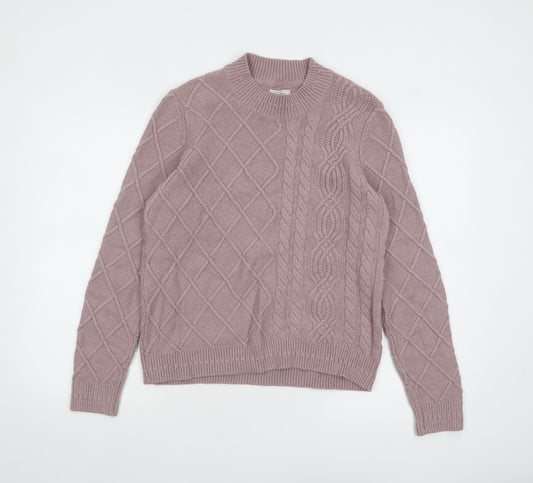 Fat Face Women Pink Cable-Knit Wool Cotton Jumper UK 12