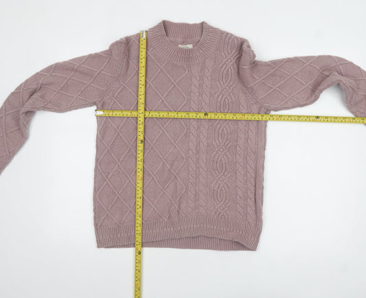 Fat Face Women Pink Cable-Knit Wool Cotton Jumper UK 12